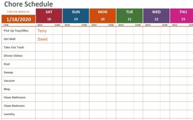 2020 Weekly Chore Calendar Template 2020 Weekly Chore Calendar Template