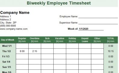 Biweekly Employee Timesheet Biweekly Employee Timesheet 1