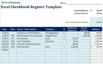 Excel Checkbook Register Template Excel Checkbook Register Template